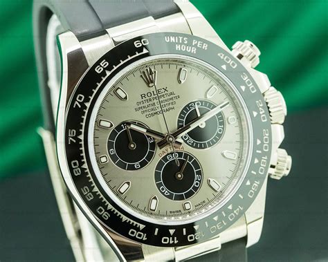 rolex daytona 18k white gold black dail double r|rolex daytona with oysterflex strap.